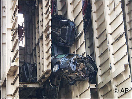 Cars on a raised section of the Tricolor, 'Missed the Boat' 2005 Michelle Atherton